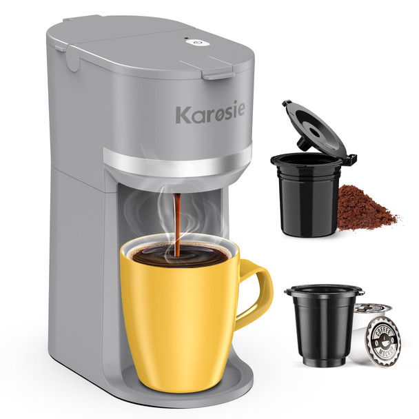 Karosie Single Serve Coffee Maker For K-Cup And Ground Coffee Fast Brew 6-12 Oz Brew Sizes One Cup Coffee Machine Fits 5.5" Mugs One-Button Small Coffee Maker With Descaling Reminderblack