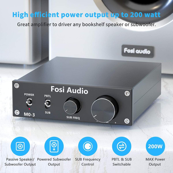 Fosi Audio M03 200 Watt TPA3255 Subwoofer Amplifier Mini Mono Channel Audio Power Amp for Home Theater Full-Frequency and SUB Bass Switchable with 32V/5A Power Supply Fosi Audio M03 200 Watt TPA3255 Subwoofer Amplifier Mini Mono Channel Audio Power Amp for Home Theater Full-Frequency and SUB Bass Switchable with 32V/5A Power Supply