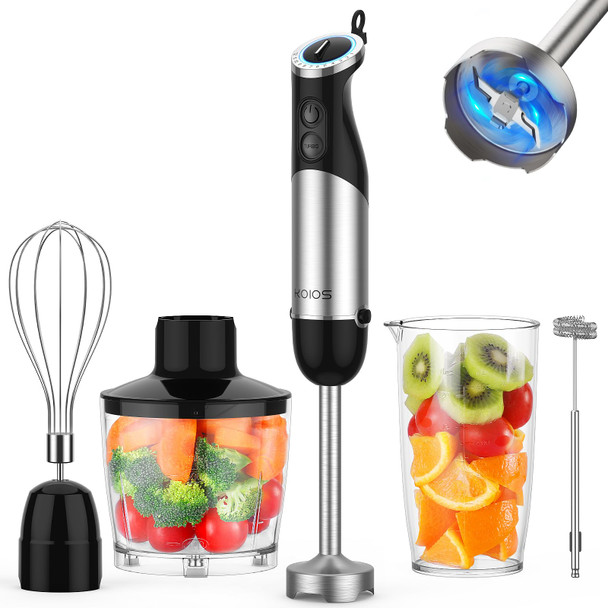Koios 5-In-1 Hand Immersion Blender 1000W 12 Speed Handheld Blender Stick With Copper Motor Stainless Steel Blade 600Ml Mixing Beaker500Ml Food Processor Whisk Milk Frother Non-Bpa Red