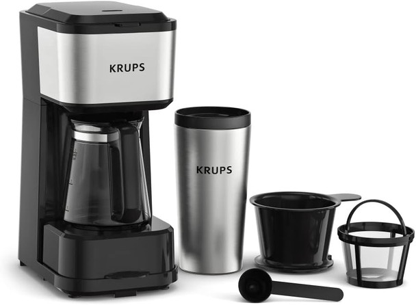 Krups Simply Brew Stainless Steel And Thermal Carafe Drip Coffee Maker 12 Cup Programmable Customizable Digital Display Insulated Coffee Filter Dishwasher Safe Drip Silver And Black
