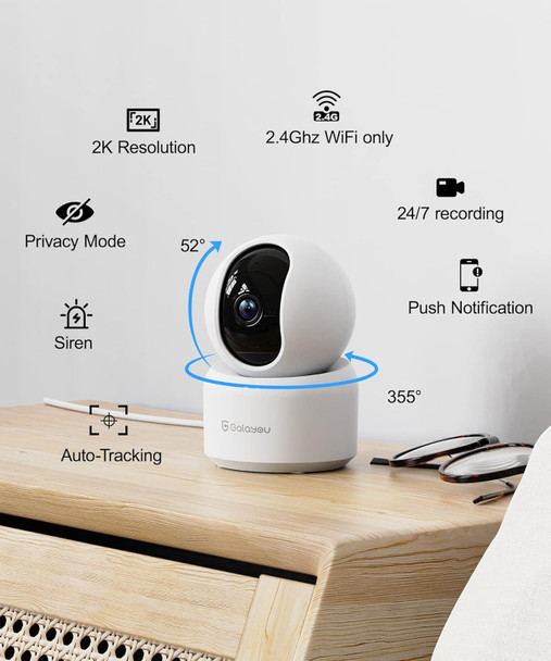 GALAYOU Indoor Security Camera 2K, Pet Camera, 360 Degree WiFi Home Security Camera for Baby/Elder/Nanny with Night Vision, Siren, 24/7 SD Card Storage, Works with Alexa and Google Assistant G2-2Pack GALAYOU Indoor Security Camera 2K, Pet Camera, 360 Degree WiFi Home Security Camera for Baby/Elder/Nanny with Night Vision, Siren, 24/7 SD Card Storage, Works with Alexa and Google Assistant G2-2Pack