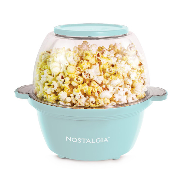 Nostalgia Electric Stirring Popcorn Maker “ 2 Qt Capacity “ Large Dual-Purpose Lid & Serving Bowl “ Great For S Movie Nights & Snacks “ Aqua