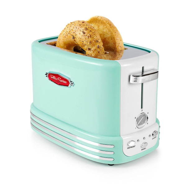 Nostalgia Retro Wide 2-Slice Toaster Vintage Design With Crumb Tray Cord Storage & 5 Toasting Levels Red