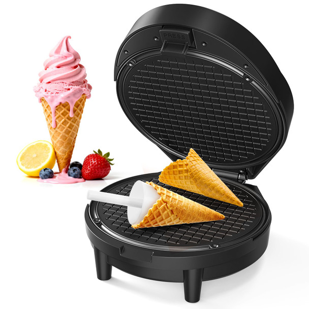 Novalife Waffle Cone Maker And Ice Cream Cone Maker With Cone Roller 1000W Double Side Even Heating Thin Waffle Maker Makes Crispy Waffle Cones 7.5" Nonstick Plate Waffle Cone Maker Machine Easy To Clean