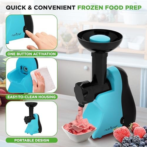 Nutrichef Electric Frozen Fruit Dessert Maker - Fruit Sorbet Machine - Make Ice Cream Dessert Gelato Smoothies Slushies & Frozen Yogurt - Includes Food Plunger & Recipe Book - Blue