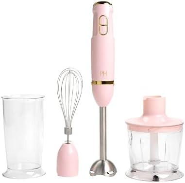 Paris Hilton Hand Blender Set 2-In-1 Immersion Stick Blender With Whisk & Blending Shaft 400W High Speed Pink With Gold Accents “ Smoothies Soups Sauces Baby Food Whipped Cream Pink