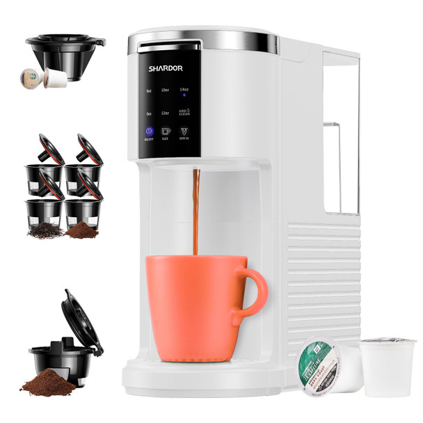 Shardor 3 In 1 Coffee Maker K Cup Coffee Maker Compatible With Ground Coffee & Teas Single Serve Coffee Machine 6“14Oz Brew Sizes 40Oz Detachable Water Reservoir Descale Settings White