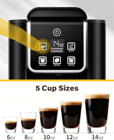 Shardor Single Serve Coffee Maker Hot & Iced Coffee Machine For K Cup And Grounds 6 To 14 Oz Brew Sizes 50 Oz Removable Water Tank Bold Brew Setting Pod Maker With Reusable Filter Black