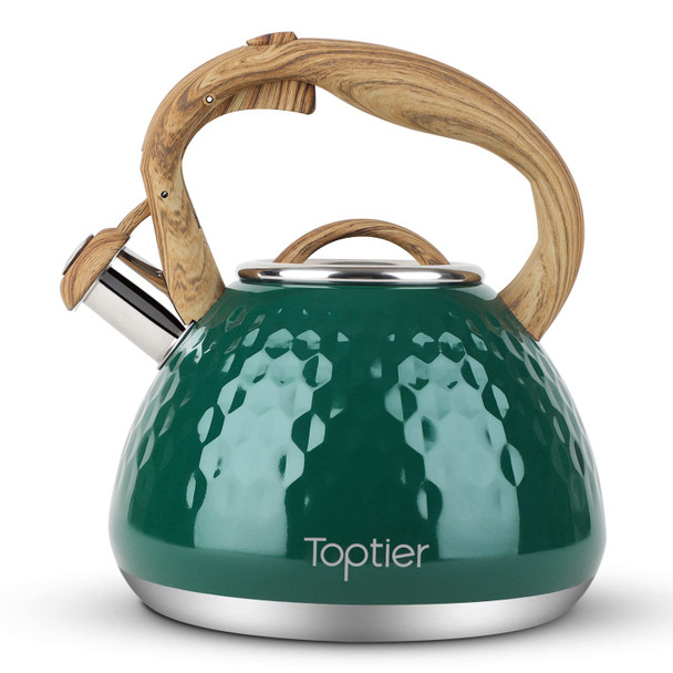 Toptier Tea Kettle Toptier Teapot Whistling Kettle With Wood Pattern Handle Loud Whistle Food Grade Stainless Steel Tea Pot For Stovetops Induction Water Kettle 2.7-Quart Butterfly