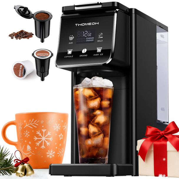 Twomeow Coffee Maker Hot & Iced With Bold Settingsingle Serve Coffee Maker For K Cup And Grounds52 Oz Removable Water Tank6-14 Oz Brew Sizesone Cup Kcup Coffee Machine With Reusable Filter(Black)