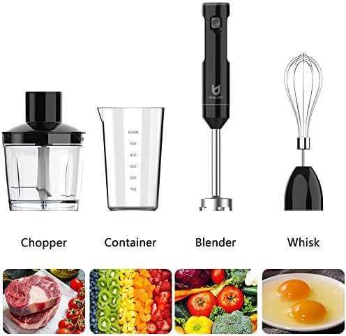 Utalent Cordless Hand Blender Utalent Variable Speed Immersion Blender Rechargeable With 500Ml Chopper 600Ml Container Egg Whisk For Smoothies Baby Food And Soups “ Black