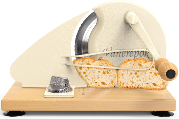 Vanerepok Manual Bread Slicer For Homemade Sourdough Bread Classic Hand Crank Home Bread Slicer With Scale Line And Steel Fence Sharp Blade Adjustable Width For Homemade & Commercial Use