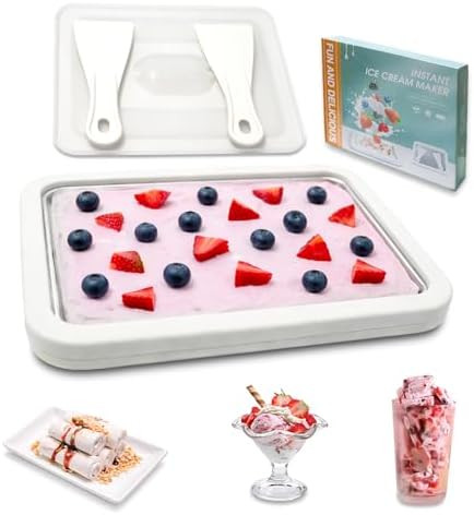 Wdabolu Rolled Ice Cream Maker With Lid And 2 Spatulas At-Home Diy Instant Rolled Ice Cream Tray For Soft Serve Slushies Frozen Yogurt Sashimi Plate For Fun Family Activities Diy Parent-Child Time