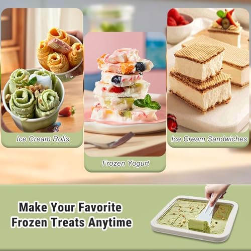 Wdabolu Rolled Ice Cream Maker With Lid And 2 Spatulas At-Home Diy Instant Rolled Ice Cream Tray For Soft Serve Slushies Frozen Yogurt Sashimi Plate For Fun Family Activities Diy Parent-Child Time