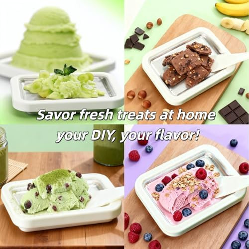 Wesgen Rolled Ice Cream Maker Kit - 2026 Stainless Steel Instant Ze Plate With 2 Scrapers & Tray Easy Diy Homemade Ice Cream Rolls At-Home Family Fun Dessert (White B)