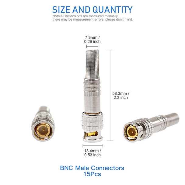 Glarks 15 Pack BNC Male Coaxial Connectors RG59 RG6 Coaxial Terminal Gold-Plated Screw On Brass Adapter for CCTV Home Security Surveillance Camera RG59 RG6 Video Transmission Coax Cables Glarks 15 Pack BNC Male Coaxial Connectors RG59 RG6 Coaxial Terminal Gold-Plated Screw On Brass Adapter for CCTV Home Security Surveillance Camera RG59 RG6 Video Transmission Coax Cables