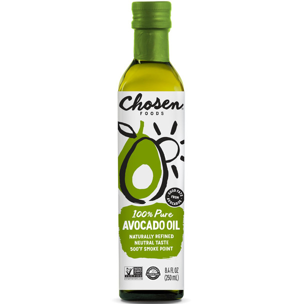 Chosen Foods 100% Pure Avocado Oil Keto Diet Friendly Kosher Oil for Baking High-Heat Cooking Frying Homemade Sauces Dressings and Marinades 8.4 fl oz