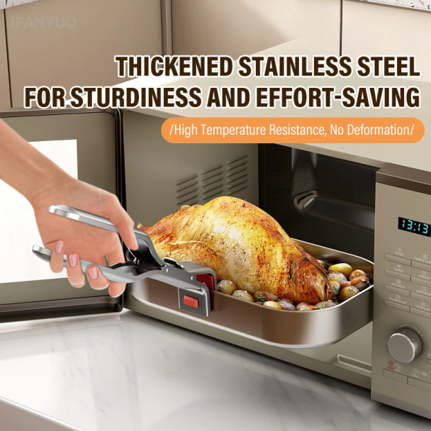 BNGXR Stainless Steel Gripper Clips Hot Dish Plate Anti-Scald Clip Non-slip Bowls Clamp Holder for Frying Pans Air Fryer Steamers Oven - Red