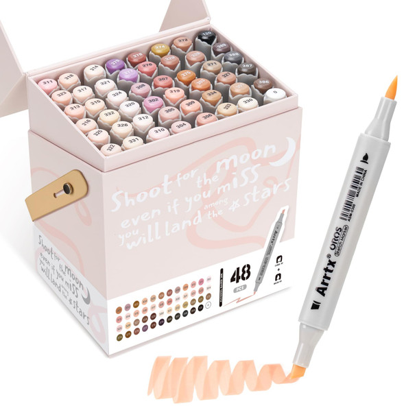 Arrtx Alcohol Markers Oros 90 Colors,Brush And Chisel Tip,Art Markers For Artists Adult Coloring Sketch Illustration, Comic