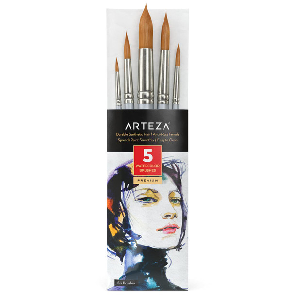Arteza Paint Brushes, Set Of 12, Premium Synthetic Brushes With Brass Ferrules & Wooden Handles