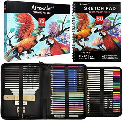 Artownlar 72 Pack Drawing Sketching Set With 8X11 Sketchbook  Pro Art Supplies Kit For Artist Adults Teens Beginner  Graphite Charcoal, Watercolor & Metallic Colored Pencils In  Case.
