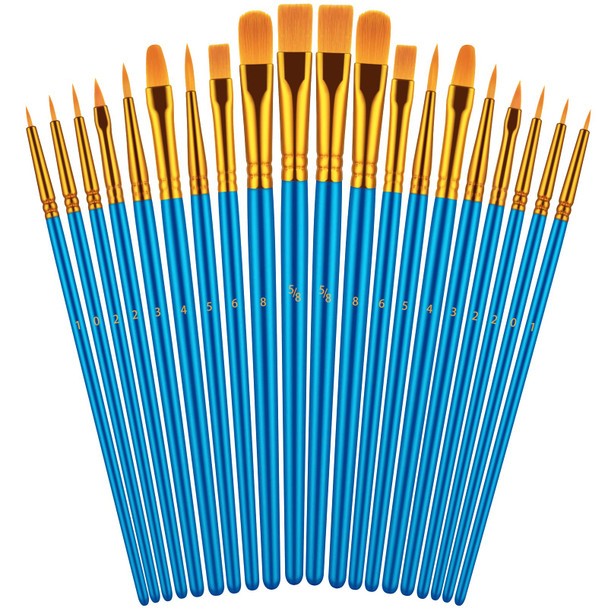 Artstorys Paint Brushes Set For Acrylic Painting, 20 Pcs Oil Watercolor Acrylic Paint Brush, Artist Paintbrushes For Body Face Rock Canvas, Kids Adult Drawing Arts Crafts Supplies, Blue
