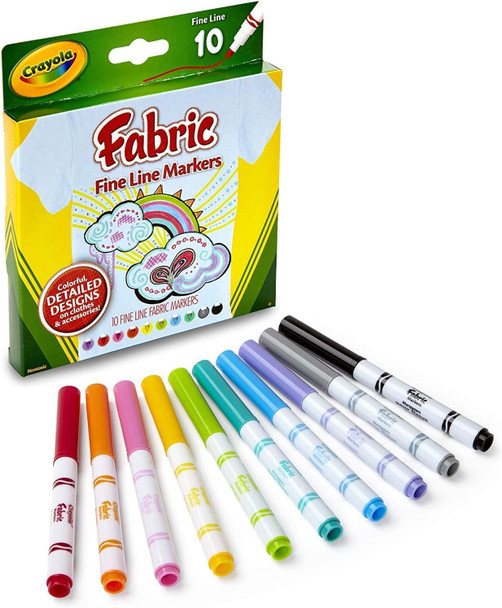 Crayola Fabric Markers, At Home Crafts For Kids, Fine Tip, Assorted Colors, Set Of 10