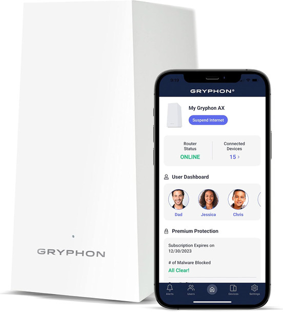 Gryphon AX – Ultra-Fast Mesh WiFi 6 Parental Control Router – Advanced Content Filters and Next-Gen Firewall - 4.3 Gbps Across 3,000 sq. ft. per Router for Multi-Device Households Gryphon AX – Ultra-Fast Mesh WiFi 6 Parental Control Router – Advanced Content Filters and Next-Gen Firewall - 4.3 Gbps Across 3,000 sq. ft. per Router for Multi-Device Households
