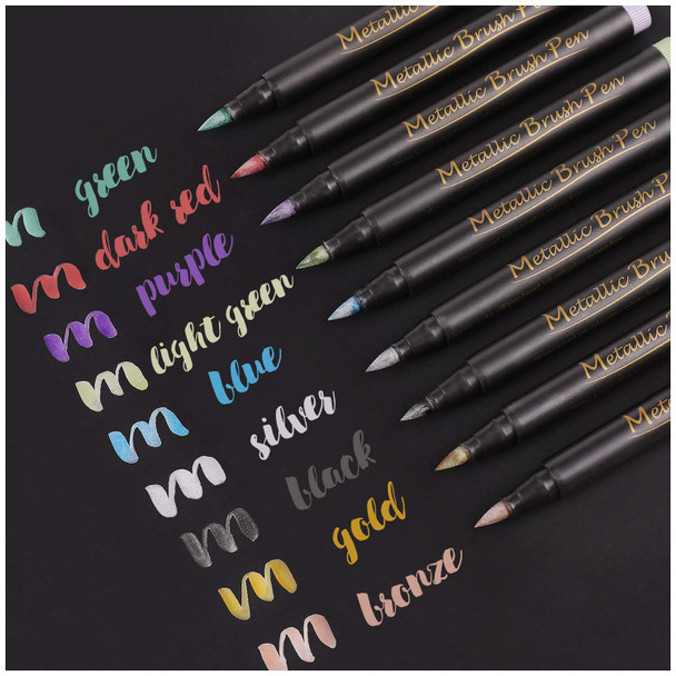 Dyvicl Metallic Marker Pens - Set Of 10 Medium Point Metallic Markers For Rock Painting, Black Paper, Card Making, Scrapbooking Crafts, Diy Photo Album