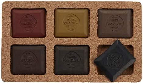 Global Art Art Graf Water Soluble Tailors Chalk Shaped Watercolor Paint Set, 6 Highly Pigmented Earth Tone Colors, Pigment Cakes For Painting & Drawing