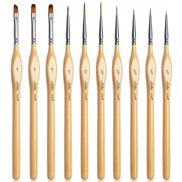 Golden Maple Detail Paint Brushes Set 10Pcs Miniature Brushes For Fine Detailing & Art Painting - Acrylic, Watercolor, Oil, Models