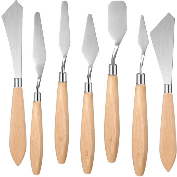 Honoson 7 Pieces Painting Knife Set Spatula Palette Knife Stainless Steel Drawing Scraper Oil Painting Accessories With Wood Handle For Art Acrylic Draw Color Mixing Supplies(Redwood Color)