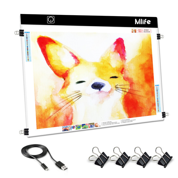 Mlife A4 Led Light Pad - Diamond Art Light Box Tracing Light Board With 3 Brightness, Ideal For Sketching, Animation, Drawing Light Box With 4 Fasten Clips