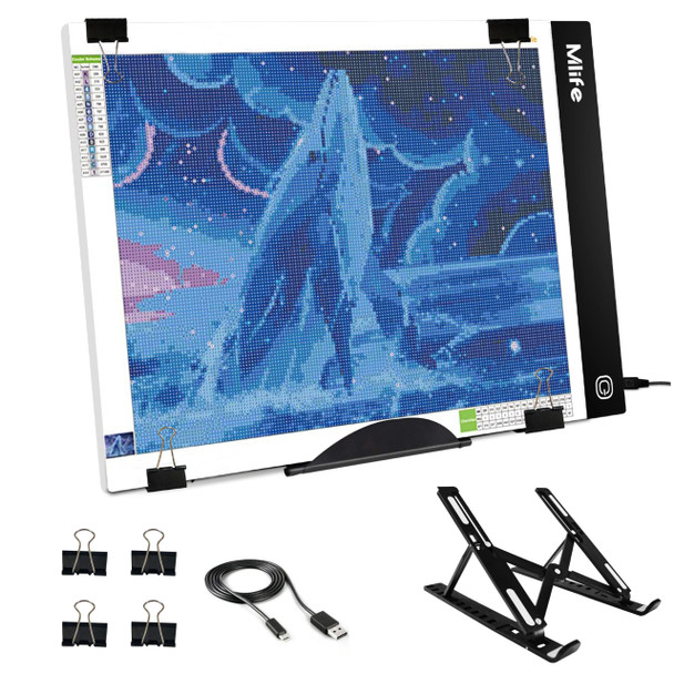 Mlife Diamond Art Painting A4 Led Light Pad - Dimmable Light Board Kit, Apply To Full Drill & Partial Drill 5D Diamond Art With Detachable Stand And Clips
