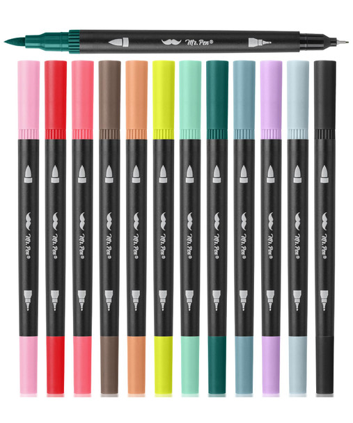 Mr. Pen- Dual Tip Brush Pens, 12 Colors, Art Markers For Coloring
