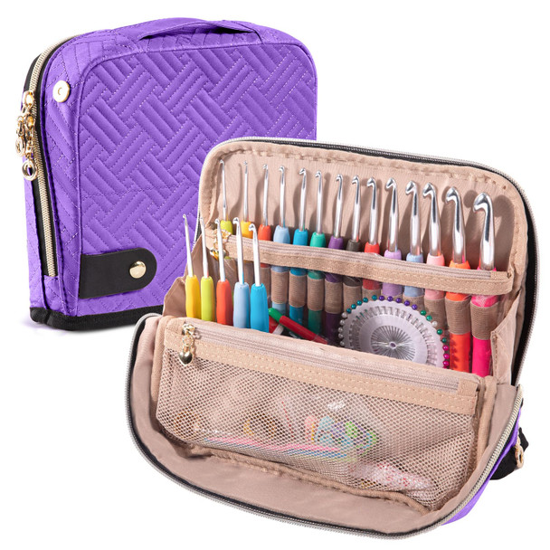 Mybagzing Crochet Hook Case With 14 Size Crochet Hooks Set 2Mm(B)-10Mm(N) Ergonomic Crochet Hooks With Crochet Case Stand Up - Crochet Hook Organize For Crochet Lovers, Crochet Kit For Beginners