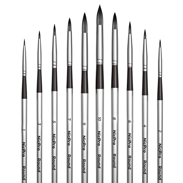 Nicpro Fan Paint Brushes 10 Pcs Artist Painting Brush Set Soft Anti-Shedding Nylon Hair Wood Short Handle For Acrylic, Watercolor, Oil, Craft Painting