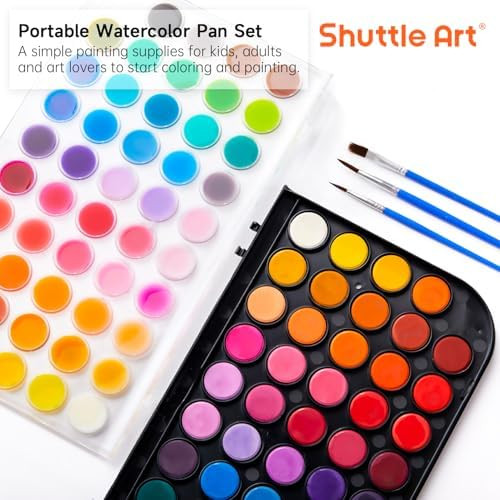 Shuttle Art 58 Pack Watercolor Paint Set, 48 Colors Watercolor Pan With 10 Paint Brushes For Beginners, Artists, Kids & Adults To Water Color Paint, Bullet Journal, Calligraphy Practice
