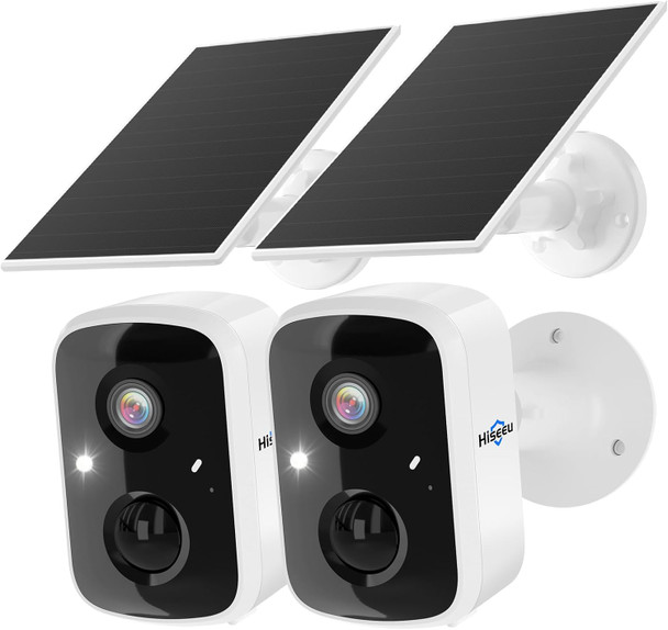 Hiseeu Solar Camera Security Outdoor, 2 Pack 100% Wireless 3K 4MP Surveillance Indoor WiFi Smart Cameras for Home Security Outside, PIR/AI Motion Detection, Waterproof, Color Night Vision, 2-Way Audio