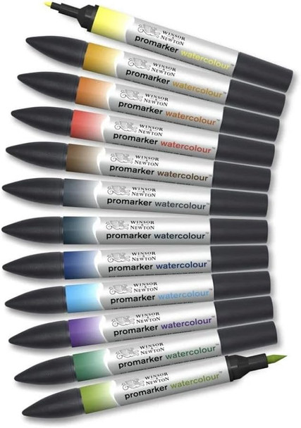 Winsor & ton Promarker Watercolor Marker Set, 12 Count, Basic Tones