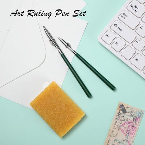 Zonon 6 Pieces Art Ruling Pens 3 Sizes Masking Fluid Pens And 70 X 50 X 8 Mm Glue Residue Eraser, Ruling Ink Set For Watercolor Drawing Mounting Art Artists Supplies, No Ink (Green)