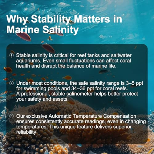 Anbachi Digital Salinity Meter 3-In-1 Saltwater Tester Â€Œ Specific Gravity, Salinity & Temperature Pen Hydrometer, High Accuracy Water Quality Tester For Aquarium, Marine, Pool, Hydroponics, Aquaculture