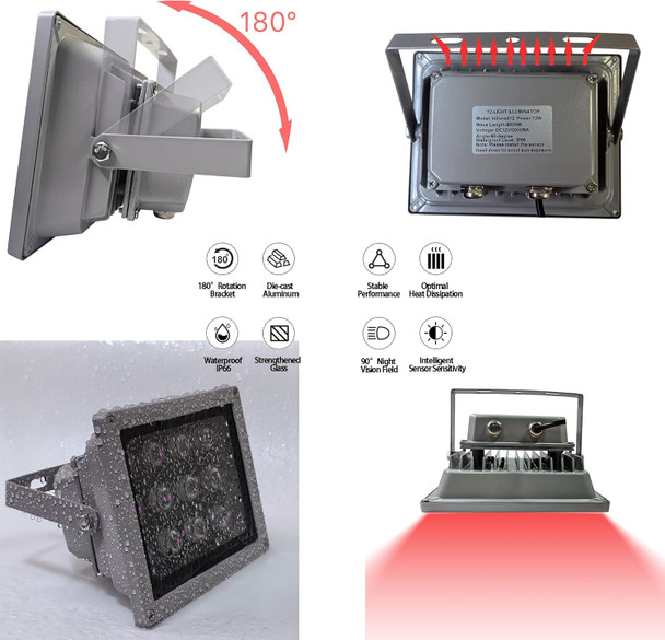 JCHENG Infrared Light 12-Led IR Illuminator Long Range for 850nm Night Vision Security Camera and VR Systems JCHENG Infrared Light 12-Led IR Illuminator Long Range for 850nm Night Vision Security Camera and VR Systems