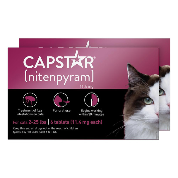 Capstar (Nitenpyram) Cat Flea Treatment Fast-Acting Oral Flea Treatment For Cats 2-25 Lbs Vet-Recommended Medication Tablets Start Killing In 30 Minutes 6 Doses