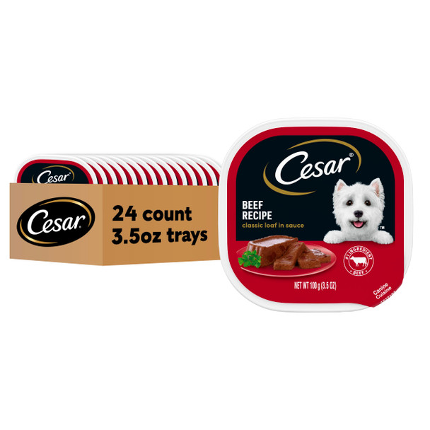 Cesar Classic Loaf In Sauce Adult Wet Dog Food Filet Mignon Flavor Wet Food For Dogs 3.5 Oz Easy Peel Trays 24 Count