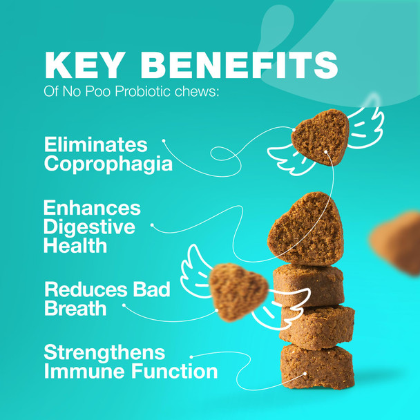 Chewia No Poo Chews For Dogs - Coprophagia Deterrent - Dog Probiotics For Digestive Health With Enzymes - Canine Stool Eating Deterrent - Digestive Dental Gut & Immune Health Treats - No Poop Eating