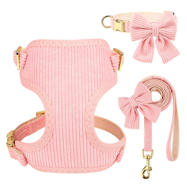 Didog Cute Small Dog Harness Collar And Leash Set With Bowtie Breathable Soft Mesh Padded Puppy Harness Pink Dog Harness For Parties Holiday Gatherings & S Pink S