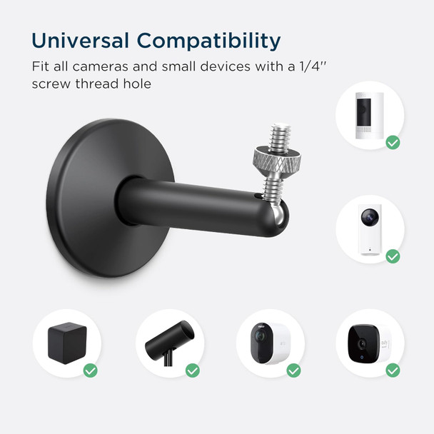 KIWI design Camera Wall Mount, Adjustable Indoor/Outdoor Security Wall Mount Compatible with Wyze Cam Pan and Other Surveillance Camera Models with 1/4 Inch Thread (2 Pack, Black)