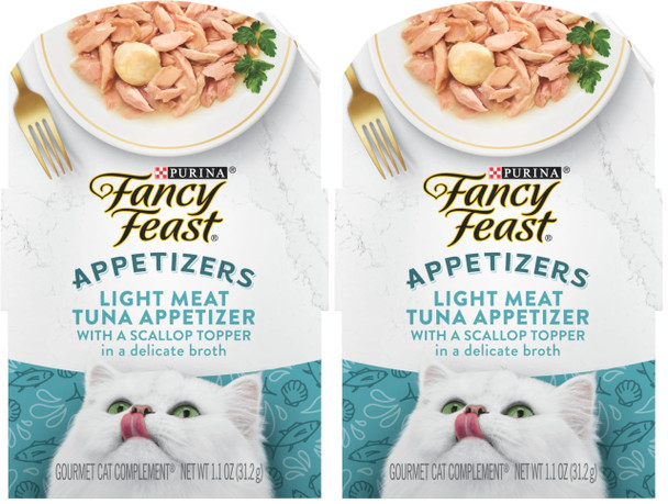 Purina Fancy Feast Appetizers Lickable Grain Wet Cat Food Topper Light Meat Tuna Appetizer With Scallop - (Pack Of 10) 1.1 Oz. Trays