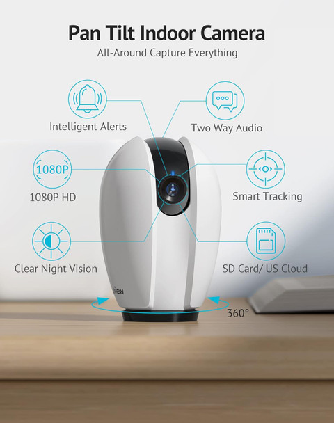Pan/Tilt Security Camera for Baby Monitor with Phone App (2 Pack+2 32GB SD Cards), 1080P WiFi Pet Camera Indoor, 360° Home Security Camera with Motion & Sound Detection, Two-Way Audio Pan/Tilt Security Camera for Baby Monitor with Phone App (2 Pack+2 32GB SD Cards), 1080P WiFi Pet Camera Indoor, 360° Home Security Camera with Motion & Sound Detection, Two-Way Audio
